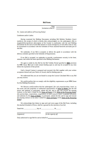 bid form in pdf