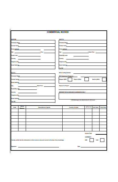 blank commercial invoice form