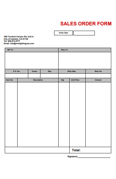 Printable Blank Sales Order Form