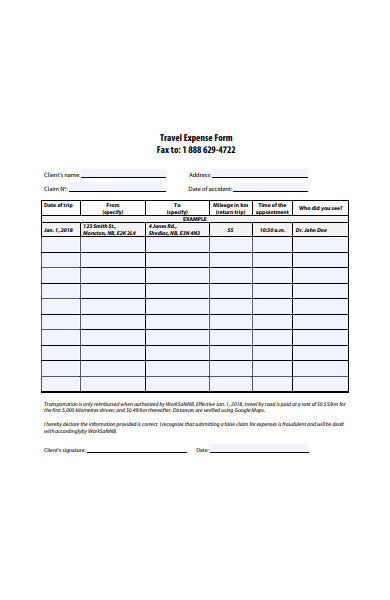 blank travel expense form