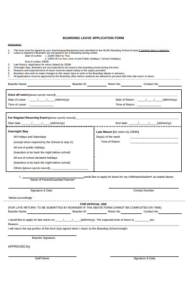 boarding leave application form