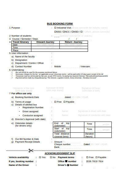 bus booking form