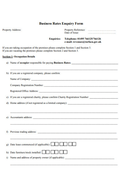 business rates enquiry form