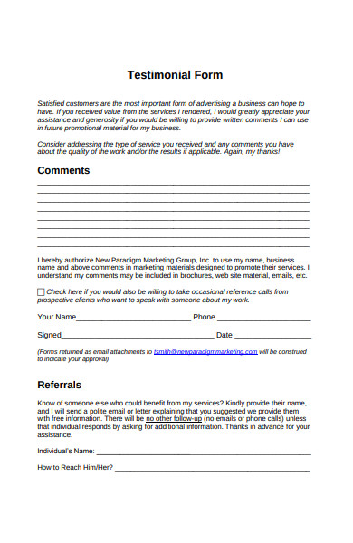 FREE 31  Testimonial Form Samples PDF MS Word Google Docs