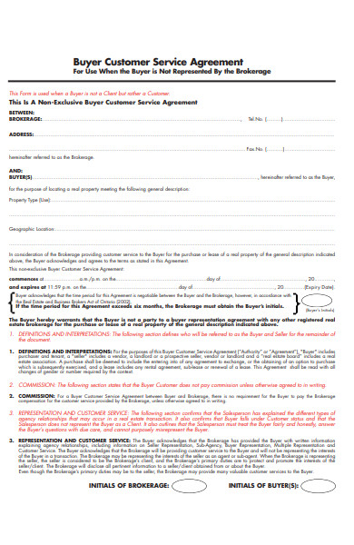 buyer customer service agreement form
