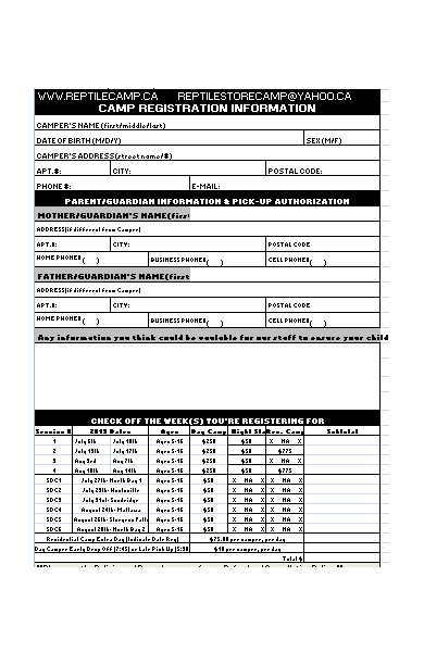 camp information registration form
