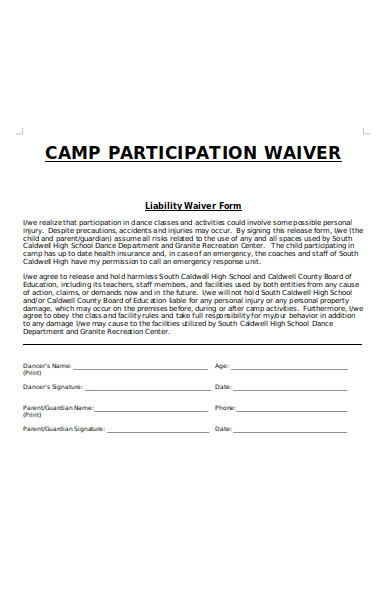 camp participation waiver form