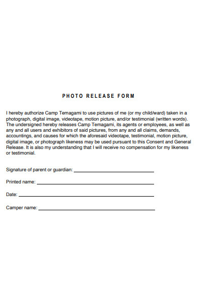 camp photo release form