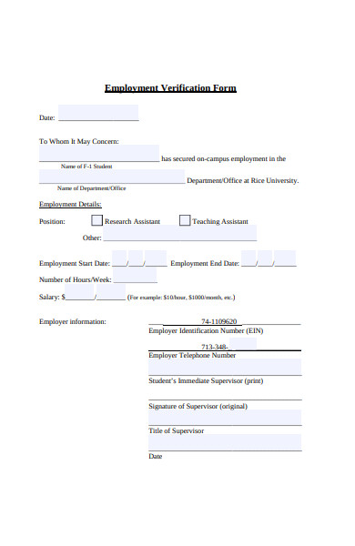 campus employment verification form