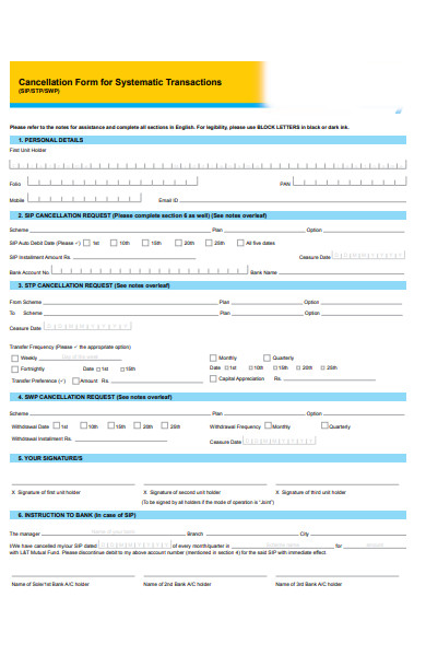 cancellation form for systematic transaction