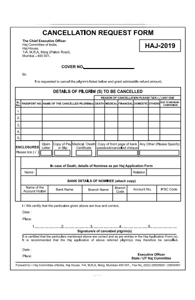 cancellation requisition form sample