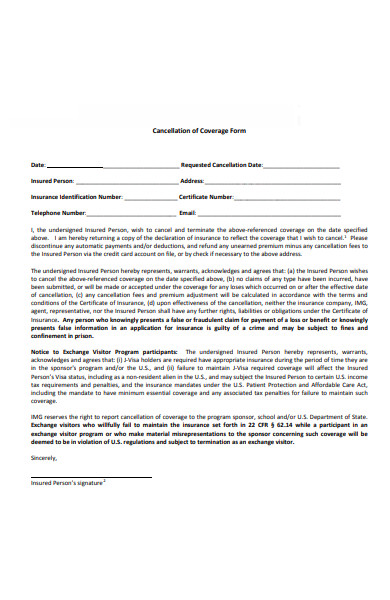 cancellation of coverage form