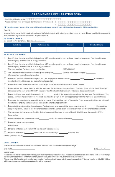 card member declaration form