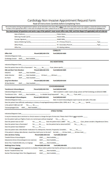 cardiology non invasive appointment request form