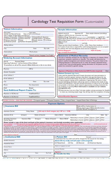 cardiology test requisition form