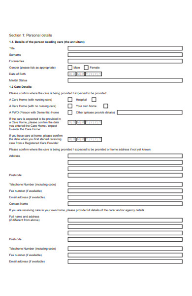care fees plan questionnaire form