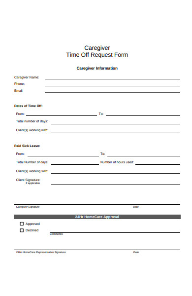 care giver time off request form