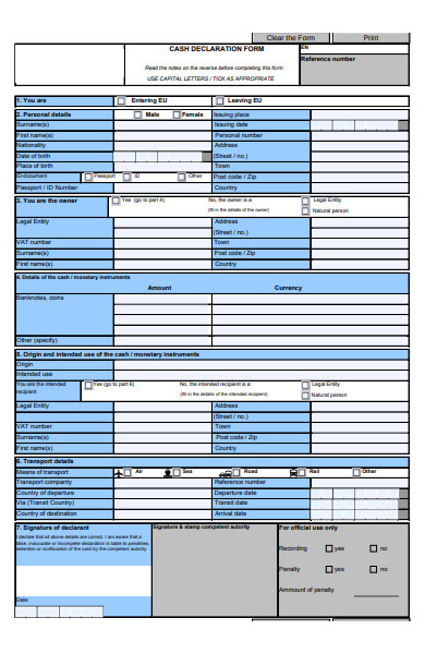 cash declaration form