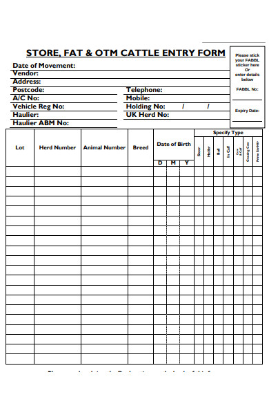 cattle entry form