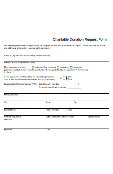 charitable donation request form