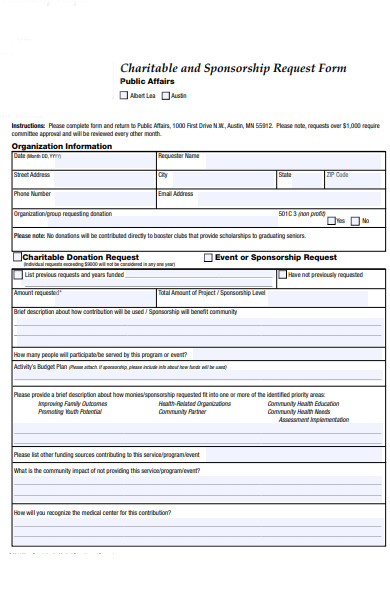 charitable sponsorship request form