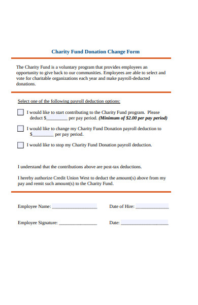 charity fund donation change form