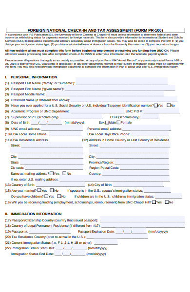 check in and tax assessment form