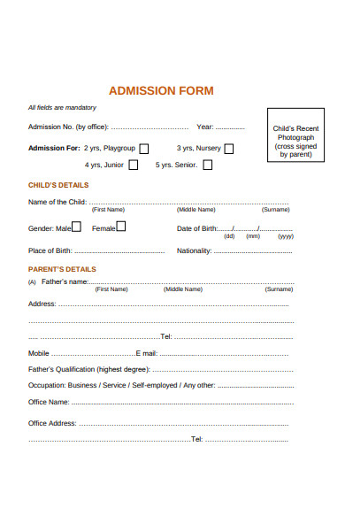 child admission form