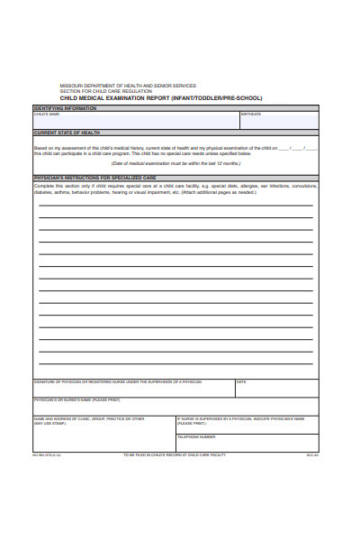 child medical examination report form