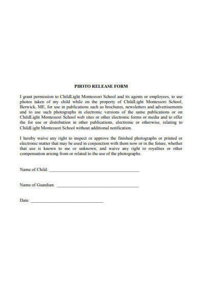 child photo release form