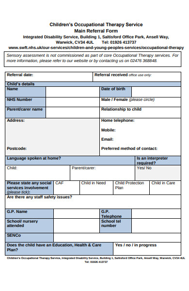 children therapy form