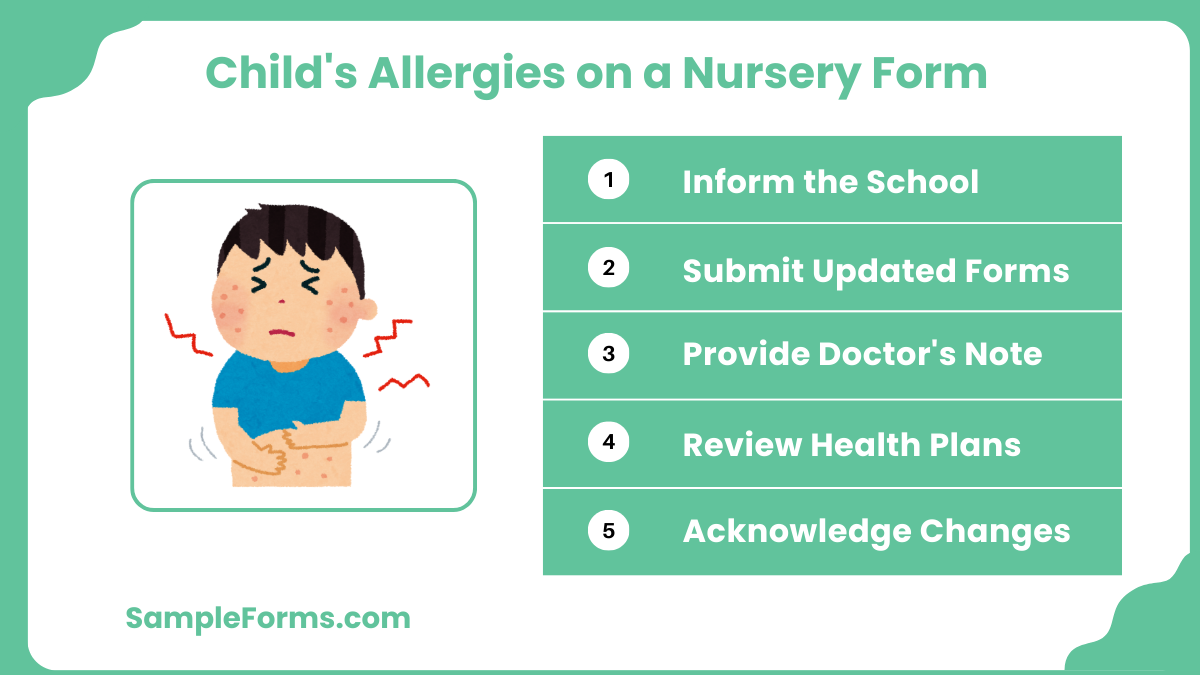 childs allergies on a nursery form