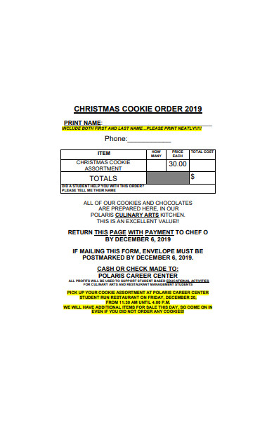 christmas cookie order form in pdf