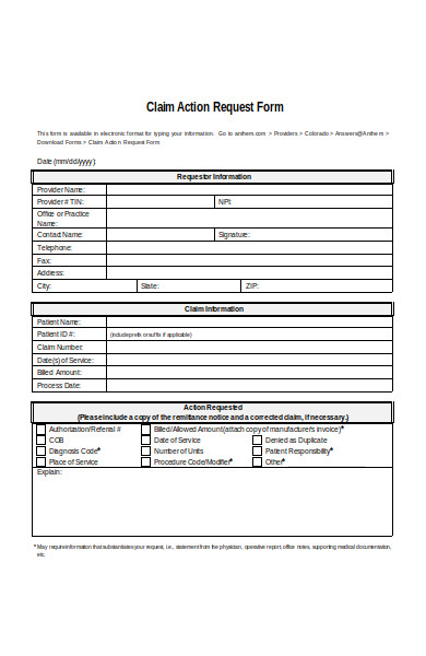 claim action request form