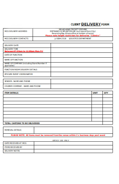 client delivery form