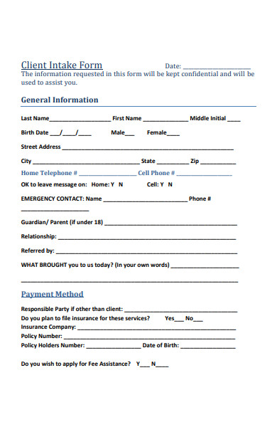 FREE 54+ Intake Forms in PDF | MS Word | XLS