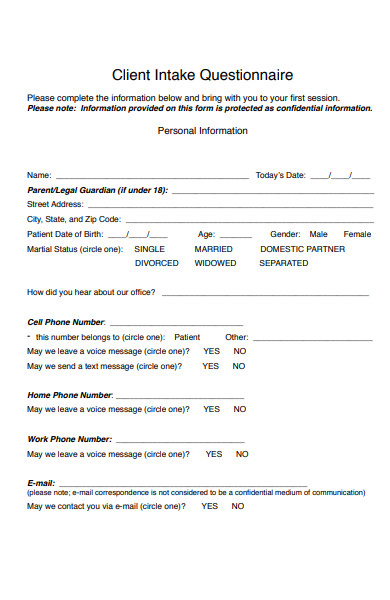 client intake questionnaire form