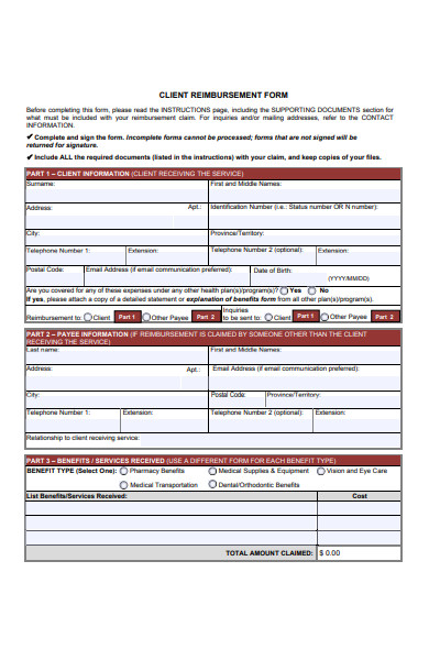 client reimbursement form
