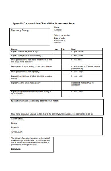 clinical risk assessment form