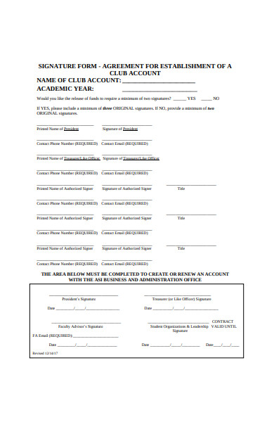 club account agreement form