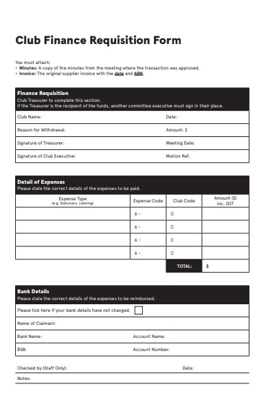 club finance requisition form