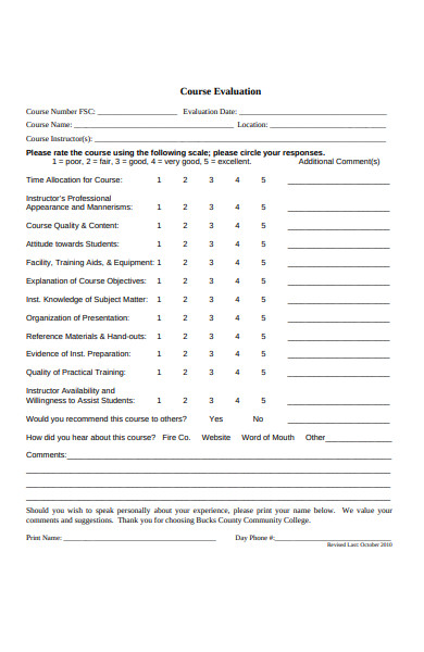 college course evaluation form