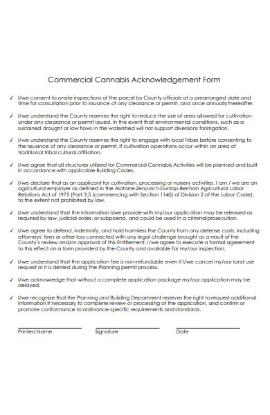 commercial acknowledgement form