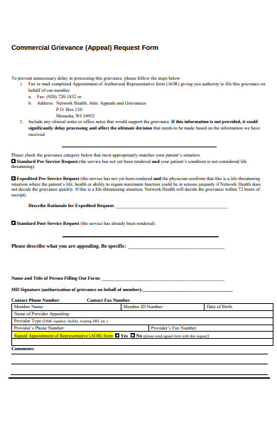 commercial grievance form