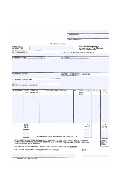 commercial invoice form format