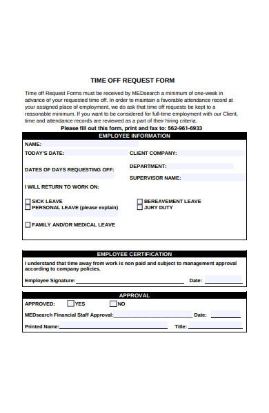 company time off request form
