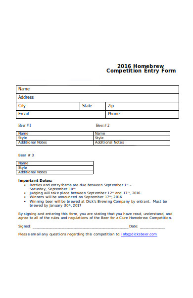 competiton entry form