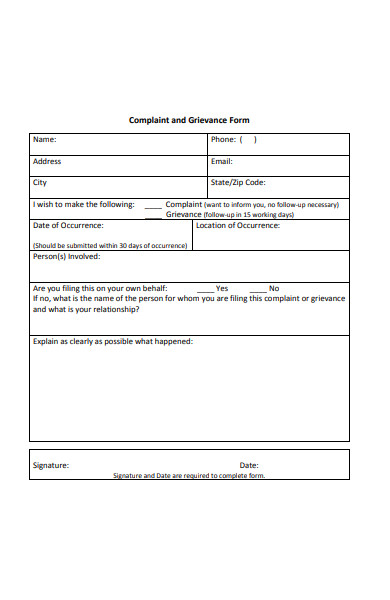 complaint and grievance form