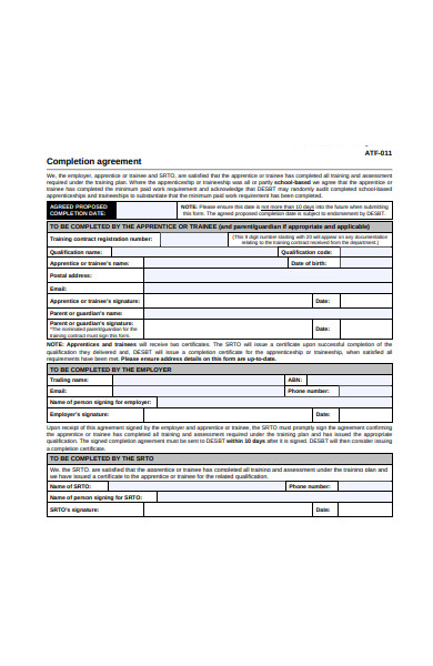 completion agreement form