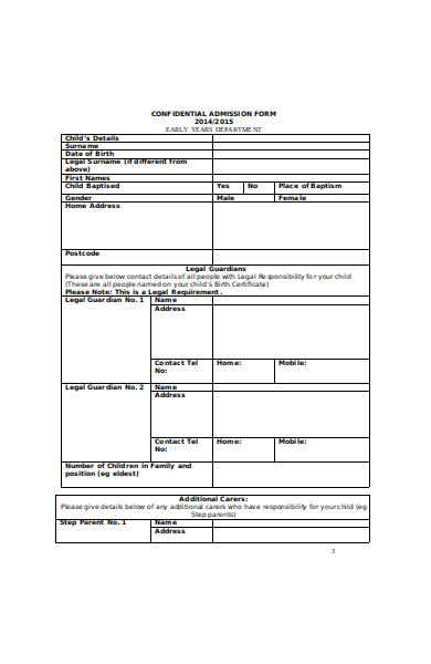 confidential admission form